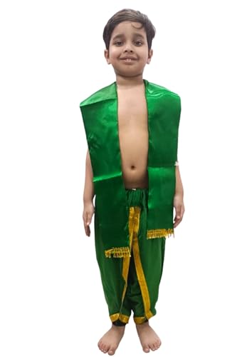 Image of BookMyCostume Indian Traditional Costume for Kids | Ramayana Dress for Boys | Green Dhoti with Patka Dussehra | Mythology Fancy Costume for School Annual Day Performance | 10-12 Years