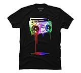 Design By Humans Melting Boombox (Digital Rainbow Look) Mens Black Graphic Tee XL