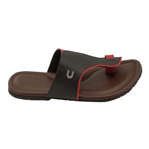 Image of Unigo Leather Flip Sloth Chappals For Men | Lightweight and Comfortable Slippers for Men | Stylish Flip Flop For Everyday Wear | Mens Stylish Footwear | Soft & Durable Chappal