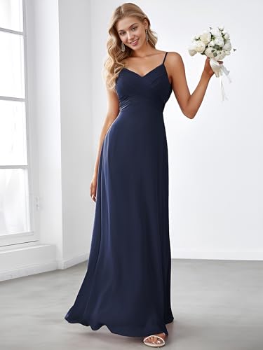 Image of Ever-Pretty Women's Summer Backless Spaghetti Strap Chiffon Bridesmaid Dresses Empire Waist Formal Wedding Guest Dress
