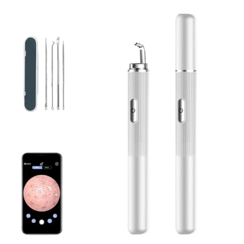 Visual Blackhead Remover with 50x Camera for Phone, Manual Pimple Popper Tool with LED Light, USB C Rechargeable Comedone Extractor for Face and Nose (White)