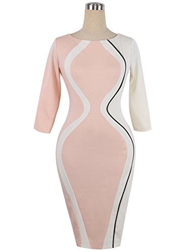 Work Dress for Women Casual Round Neck Fitted Waist Business Pencil Dress3