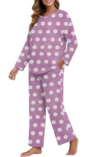 PrinStory Fluffy Pajamas for Women Set Winter Fleece Pajama Sets Warm Fuzzy Pjs Flannel 2 Piece Lounge Sets with Pockets4