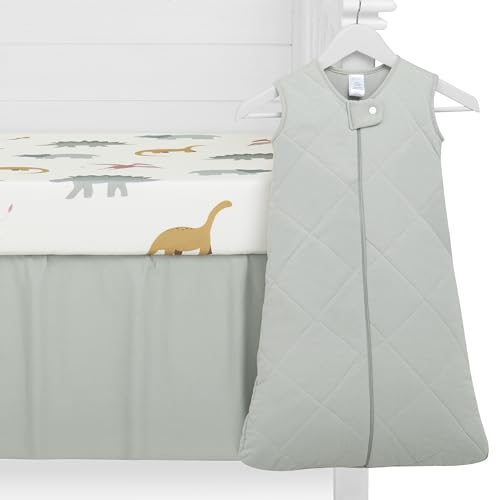 Image of Evolur Rawrsome 3 Piece Crib Bedding Set, Machine Washable, Soft and Breathable Toddler Bedding Set, Includes Fitted Sheet, Wearable Blanket and Crib Skirt