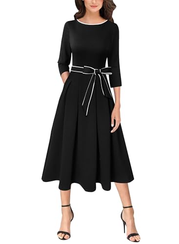 VFSHOW Womens Elegant Belted Pockets Work Office Business A-Line
