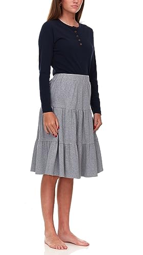 Womens/Teens Ribbed Tiered Midi Skirt with Elastic Waist Knee Length3