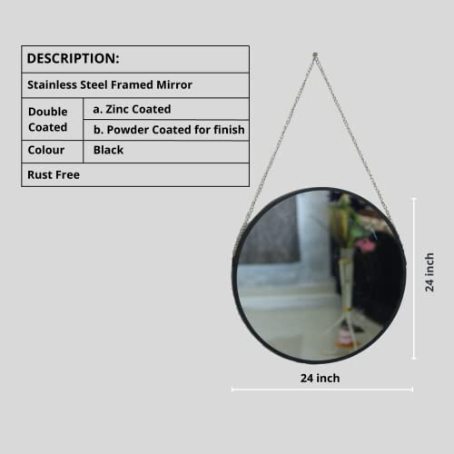 Image of Quality Glass Metal Frame Round Wall Mirror Royal Mirror Home Decorative Mirror Modern Mirror Living Room Mirror Wall Mirror Bathroom Mirror Size 24x24 inches Color Black MF 32