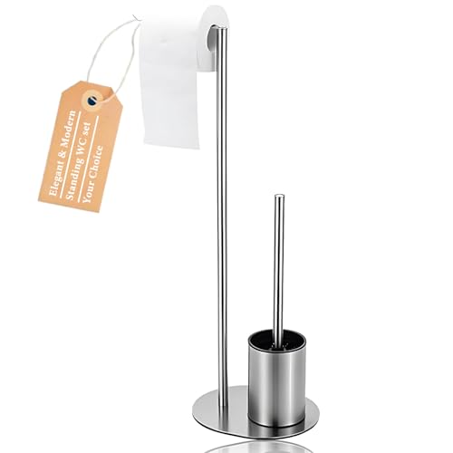 aichilra Porte-Papier Toilette avec Brosse WC brossée, Porte-Papier Toilette sur Pied, Support Papier Toilette en Acier Inoxydable