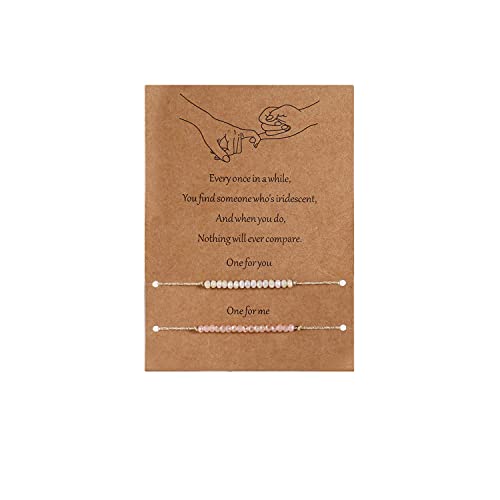 Natural Crystal Friendship Bracelet Best Friend Bracelet for , Bracelets Adjustable for Couple Family Women Teen Girls Friendship gifts 2PC (Style-2)