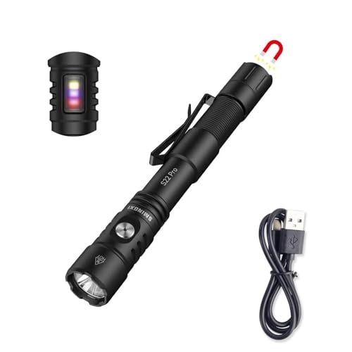 S22Pro EDC Tactical Dual Mode Rechargeable Flashlight, 1200 High Lumen Pen Light with 365nm UV Light, 2AA Dual Power Pocket LED Flashlight with Magnet for Car Repair Camping, Emergency, Outdoor