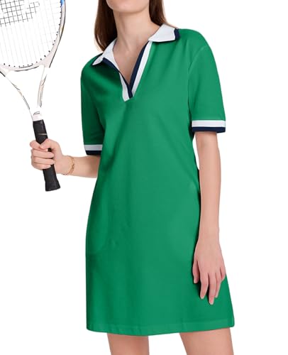 Image of WOWULOVELY Polo Dress for Women V Neck Casual Short Sleeve Mini Shirt Dress Flowy Contrast Color Golf Tennis A Line Dresses