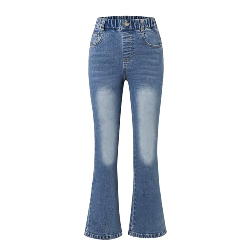 Girls Flared Denim Elastic Waist Fitted Casual Pants Jeans with Pocket