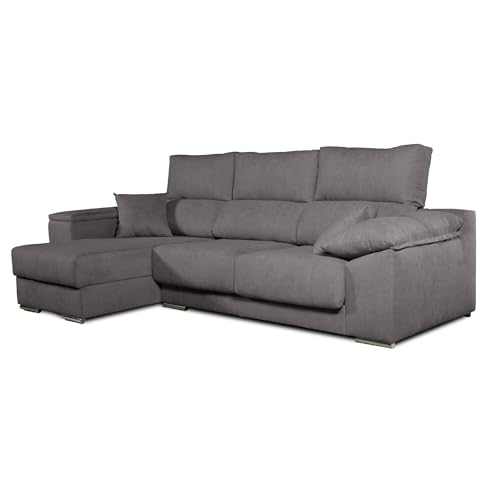 Sofá Chaise Longue Corsa Moderno y Contemporáneo | Confort Máximo con Asientos Deslizantes y Respaldos Reclinables | Tela Antimanchas Aqualine, Arcón de Almacenaje, Hecho en España – Gris Izquierda