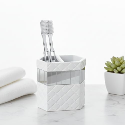 Quilted Mirror Bathroom Set, 4-Piece Includes Lotion Dispenser, Toothbrush Holder, Tumbler & Soap Dish - Decorative Bathroom Accessories Set, Best Gift Package- Great Bath Gift Set