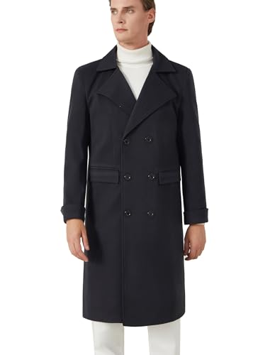 Image of INVACHI Men's Wool Blend Long Trench Coat Notched Collar Single Breasted Overcoat Warm Winter Pea Coat