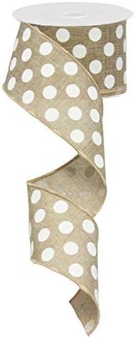 Expressions Polka Dot Wired Edge Ribbon (2.5", Beige White) - 50 Yards (150 Feet)