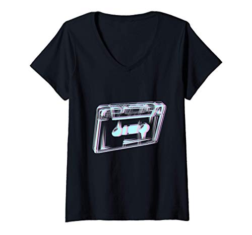 Donna Cassette Tape Vaporwave Aesthetic Gift Synthwave Retrowave Maglietta con Collo a V