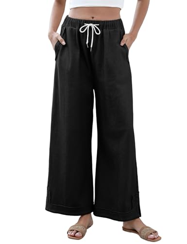 Image of Athlisan Womens Baggy Wide Leg Palazzo Pants Casual Loose Drawstring Elastic Waisted Lounge Trousers with Pockets