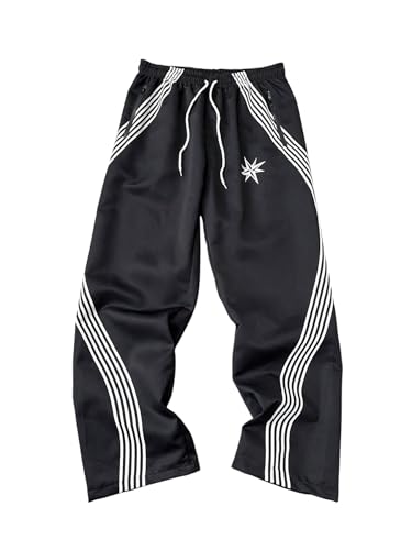 Men's Striped Baggy Pants Y2K Star Print Wide Leg Designer Track Pants with Zipper Pockets