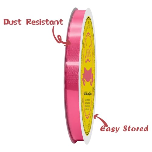 Image of Double Face Hot Pink Satin Ribbon 3 /8 inch X 50 Yards Polyester Hot Pink Ribbon for Gift Wrapping Very Suitable for Weddings Party Hair Bow Invitation Decorations and More