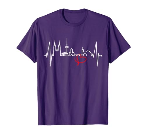 Regensburg Skyline Heartbeat German Heart I Love Regensburg T-Shirt, Men, Purple, Large