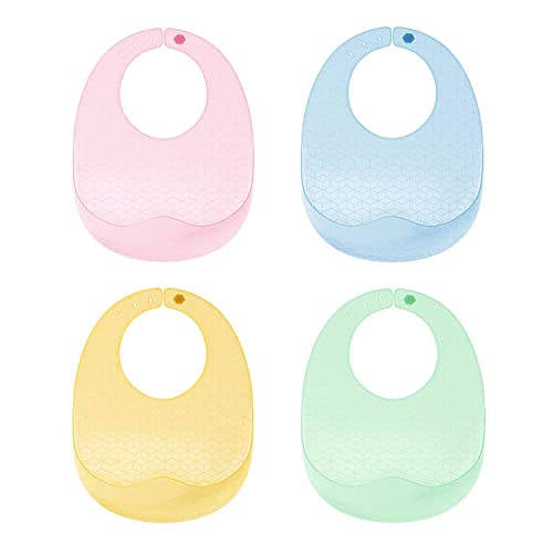 Cincobebé 4 Pcs Baberos Ultraligeros / Impermeables de Silicona para Bebé | Baberos Ajustables con Bolsillo para Comida con un Diseño Revolucionario, Con 2 Bolsillas Impermeables y Portátiles EXTRA