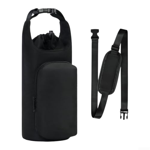 Resistente al agua Bolsa de transporte de botella aislada con correa ajustable para viajes de senderismo, negro (negro)
