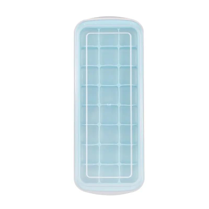 Image of Silicone Ice Cube Trays with Lid Cover, 24 Cavities Flexible Moulds for Freezer, Stackable, Multicolor, 1 Piece (Blue)