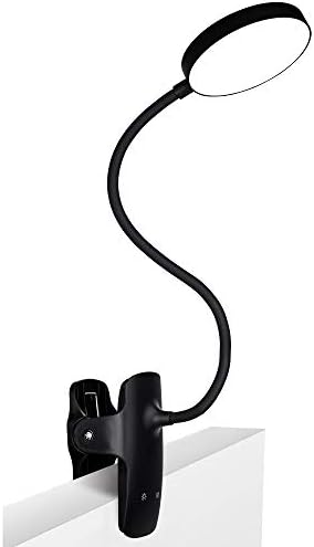 PENDEI LED Reading Light, Rechargeable Clamp Light USB Book Clamp Light with 5 Colors 5 Brightness Touch Control Dimmable Book Light with Flexible Neck Desk Lamp for Home Book Bed and Computer (Black)