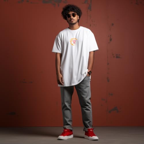 Image of prabhu bhakti Men's Oversized Maa Tiger Printed White T-Shirt |Tiger Back Print Drop Shoulder Pure Cotton Oversized Tshirt for Men
