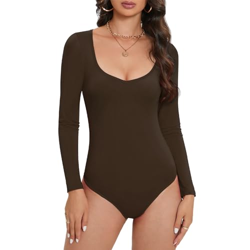 Durio Body Damen Elegant Body Langarm V-Ausschnitt Bodysuit Women Sexy...