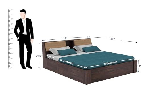 Image of TG Furniture Sheesham Wood King Size Bed with Storage | Wooden Double Bed with Box Storage for Bedroom & Hotel | Platform Cot Bed Palang | 78 X 72 Inch, Walnut Finish