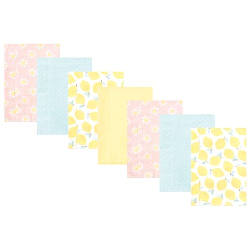 Image of Hudson Baby Unisex Baby Cotton Poly Flannel Burp Cloths, Lemon Daisy 7 Pack, One Size