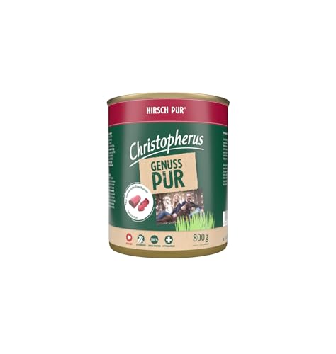 Christopherus Genuss PUR Getreidefreies Nassfutter für Hunde, Singleprotein, Hirsch, Vollnahrung, 6 x 800 g Dosen