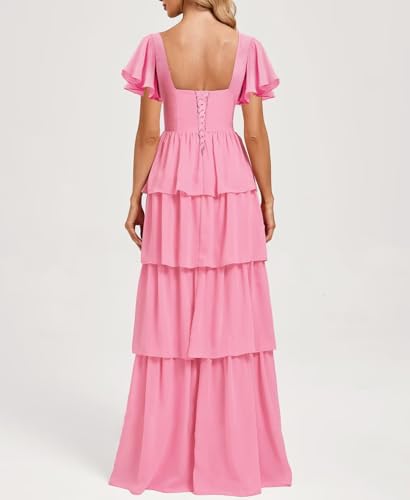 Dessiny Short Sleeve Tiered Ruffles Bridesmaid Dresses 2025 for Women Chiffon Formal Evening Dresses with Ruffles DE4422