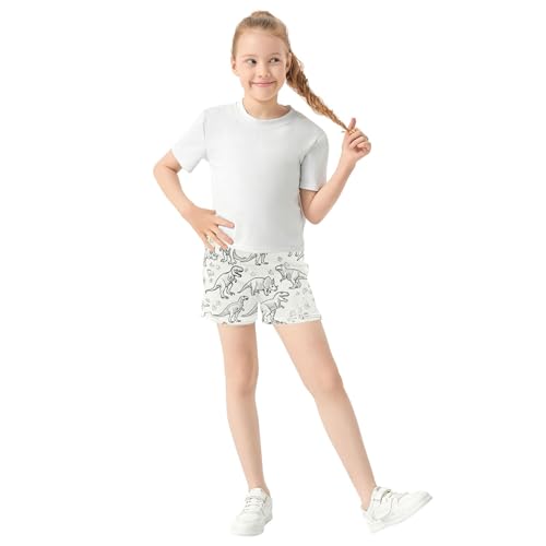 Girls Athletic Dinosaurs Sketch Style Beige Cute Casual Summer Pajama Shorts Comfy Kids Teen Activewear, X-Small2
