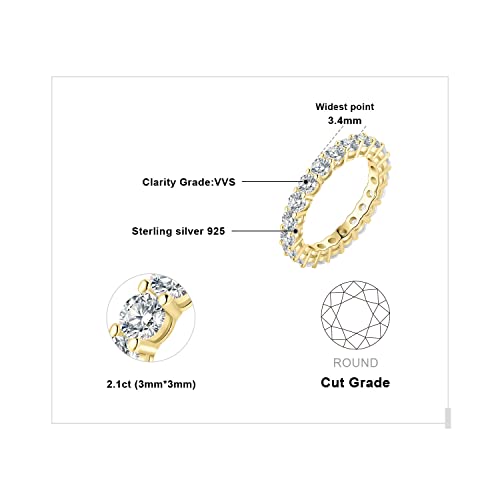 JewelryPalace 2.2ct Moissanite Wedding Rings for Women, 14k Yellow Gold Plated 925 Sterling Silver Promise Ring for Her, Round Cut Simulated Diamond Eternity Band Rings VVS D-F Size 9 by JewelryPalace - Image 2