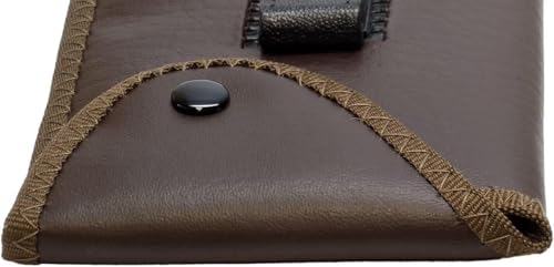 Image of Calabria Slim Snap Button Flap Eyeglass Case with Pocket Clip - Faux Leather Felt Lined | Lightweight Protective Holder | Universal Size | Brown (50 Pack)