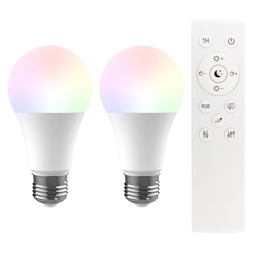 Pispoer 調光対応 LED電球 E26口金、ハロゲン電球80 Wに相当し、RGBカラー変換，色温度2700 K-6500 K無極調光、スマートランプ、リモコン 、2個装