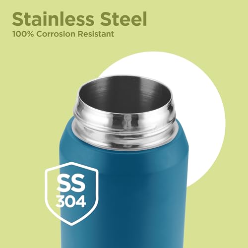 Image of Milton Swing 600 Thermosteel Water Bottle 540 ml with One Touch Safety Lock, Long Hours Hot and Cold, Leak Proof Lid, ISI Certified I Vacuum Insulated I for Office, Gym, School I Blue