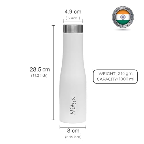 Image of customized water bottle | personalized water bottle | gifts for HIM /HER | water bottles for school | gift for employees | Pack of 1 | Corporate Gifts Black- 1000 ml (Flora White 1000ml)