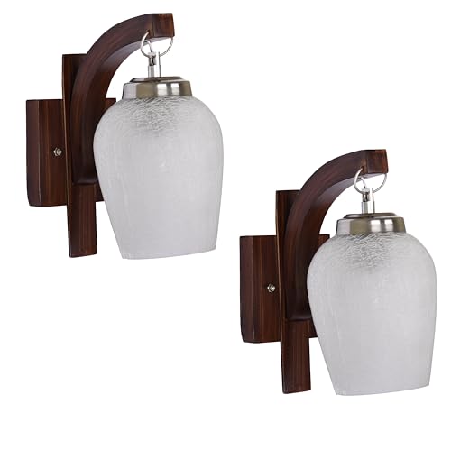 Image of BENE Birch Wooden Indoor Modern Wall Lamp, E-27 Base Wall Light for Home Decor, Kitchen, Living Room, Bedroom, 12 cm (Light Brown, Pack of 2)