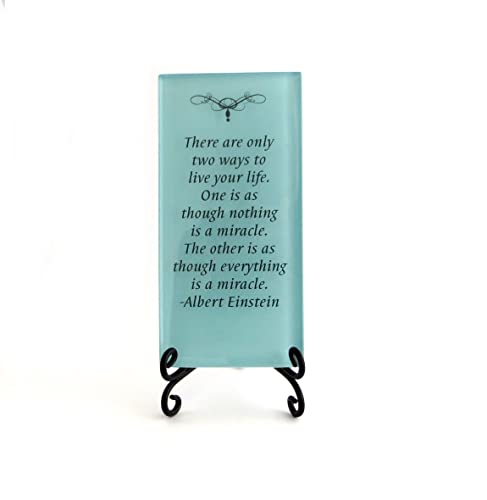 Lifeforce Glass There are Only Two Ways Inspirational Glass Plaque- Adjust Your Attitude with This Quote from Albert Einstein. Inspiration for Your Desk Seafoam.