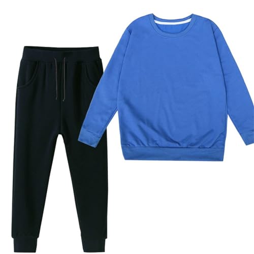 Boys Girls Athletic Jogger Set Plain Long Sleeve Cotton Pullover Shirts Elastic Waist Drawstring Soft Pants Set2