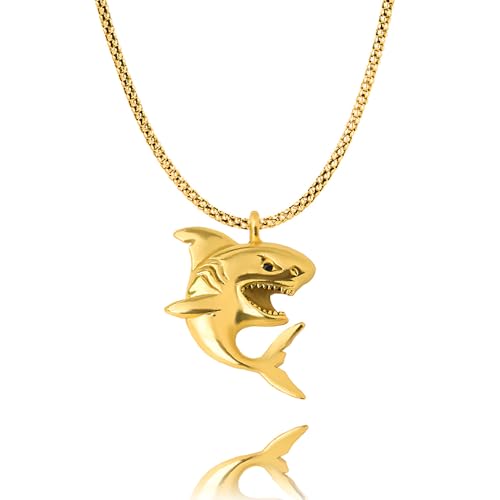 Gold Shark Necklace for Men Women Sea Ocean Animal Necklaces for Men Women Stainless Steel Fish Necklace for Shark Lovers Gift