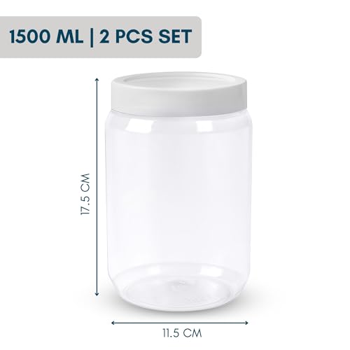 Image of SCL Steelo Vistta Round Containers with White Screw Lid | BPA-Free Premium Plastic Kitchen Storage Jars | Durable, Airtight & Stackable | Ideal for Grains, Snacks, Pulses & More | 1.5 L, 2 pcs Set