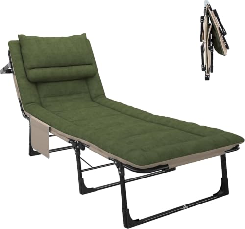 Image of DOLPHY Portable Folding Camping Cot Bed for Sleeping with Soft Cushion 6.2 Feet with Headrest 6-Position Adjustable Backrest & Side Pocket for Home,Office,Camping and Travel (Upto 120 KG)