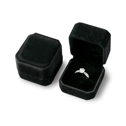 Batheidon ring Box smyckeskrin ringbox förlovning smycken fodral för ring, sammet ringlåda, för förlovning och frieri, presentförpackning, mått: 50 x 55 x 45 mm, svart