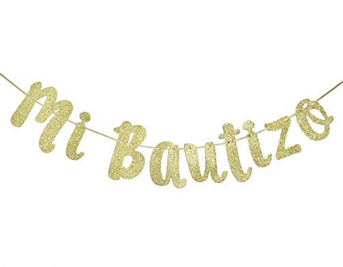 Mi Bautizo Glitter Gold Banner, Baby Baptism, Christening, First Communion Decorations (Gold)