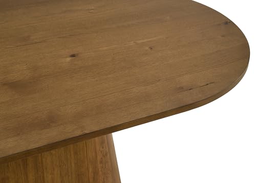 Image of Terra 88 inch Mid-Century Modern Oval Dining Table with Pedestal Base, Walnut | Transitional Style, Mid-Century Modern Inspired Pedestal Base, Wood Grain Top, Durable Wood Furniture